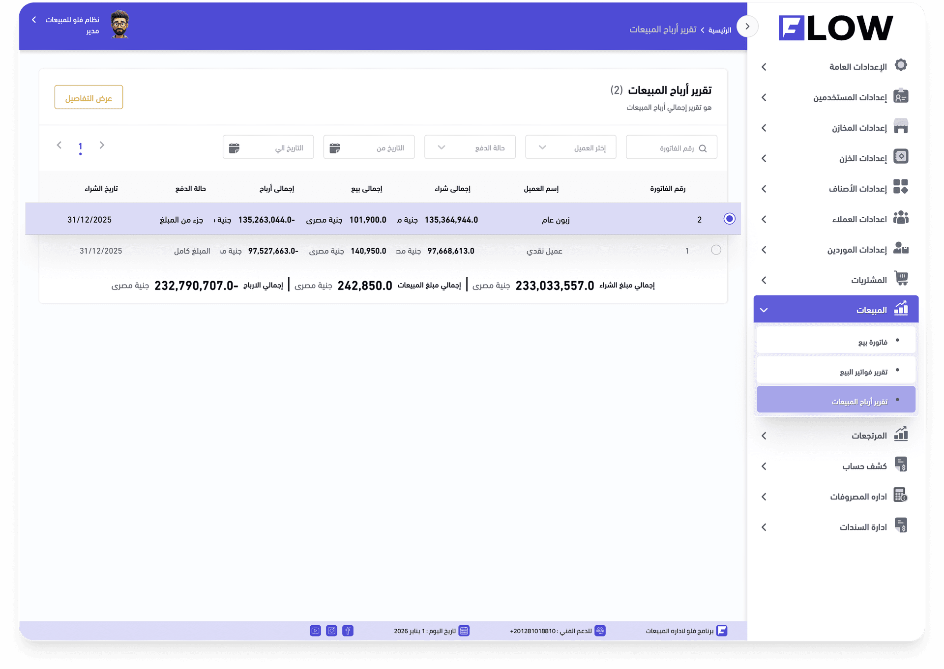 تقرير أرباح المبيعات